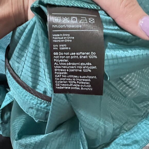 H&M Move Teal Windbreaker Jacket Size M Water Repellent Summer Lightweight - Picture 7 of 7